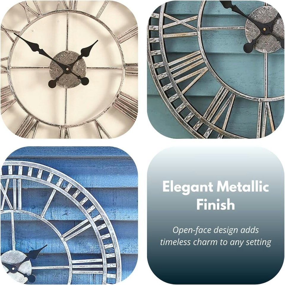 image 1 of Marco Paul 60cm Open Faced Roman Numerals Clock Silver