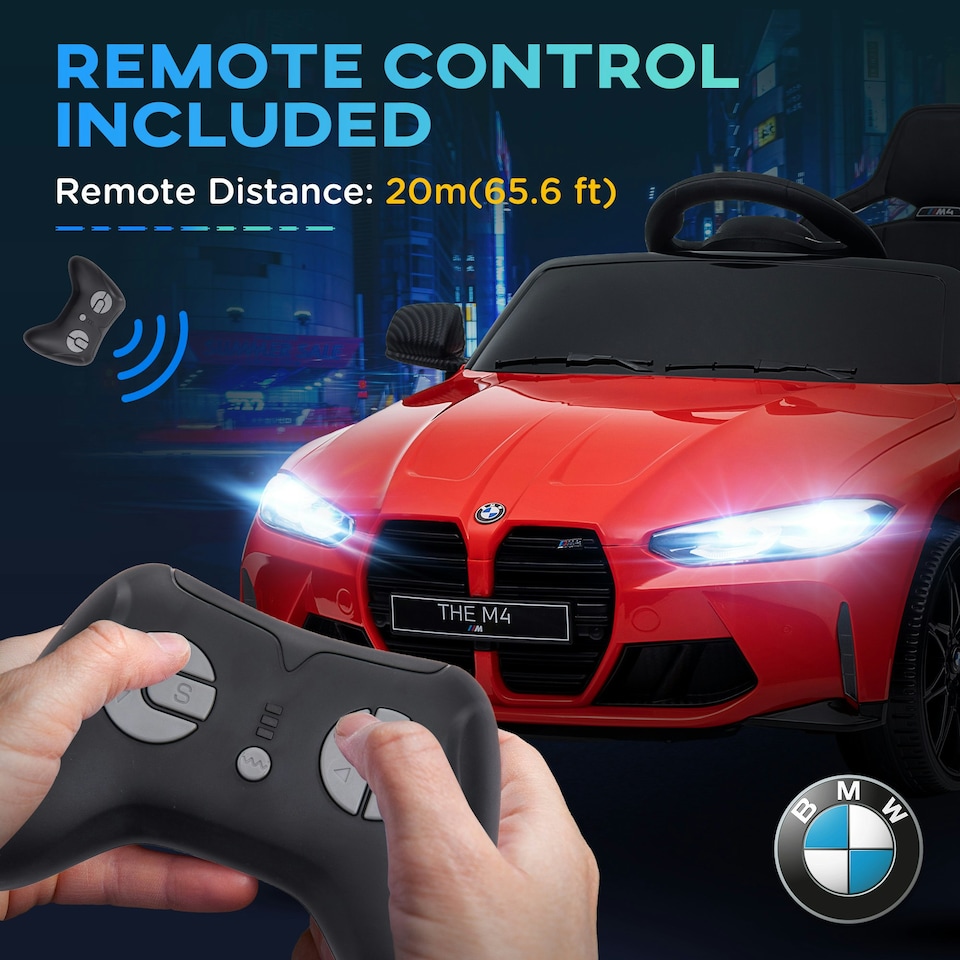 image 1 of AIYAPLAY 12V BMW M4 Licensed Kids Electric Car w/ Remote, Suspension, Red