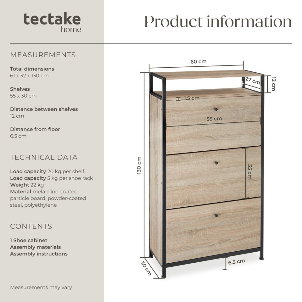 image 1 of Slim Rack - 2 storage shelves, 3 tilt drawers with 2 racks per, industrial style | Brown | industrial wood light, oak Sonoma | 61 x 32 x 130 cm | 1