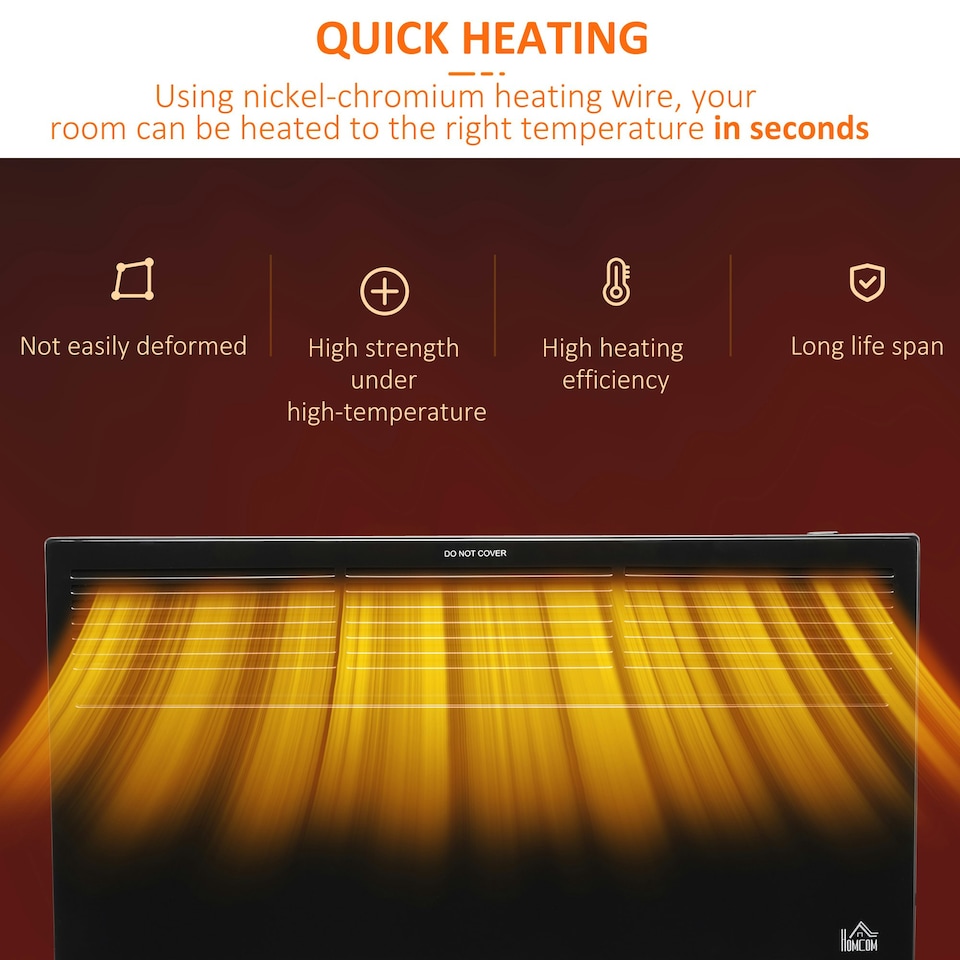 image 1 of HOMCOM Convector Radiator Heater w/ Adjustable Thermostat Safety Cut-Off, Black