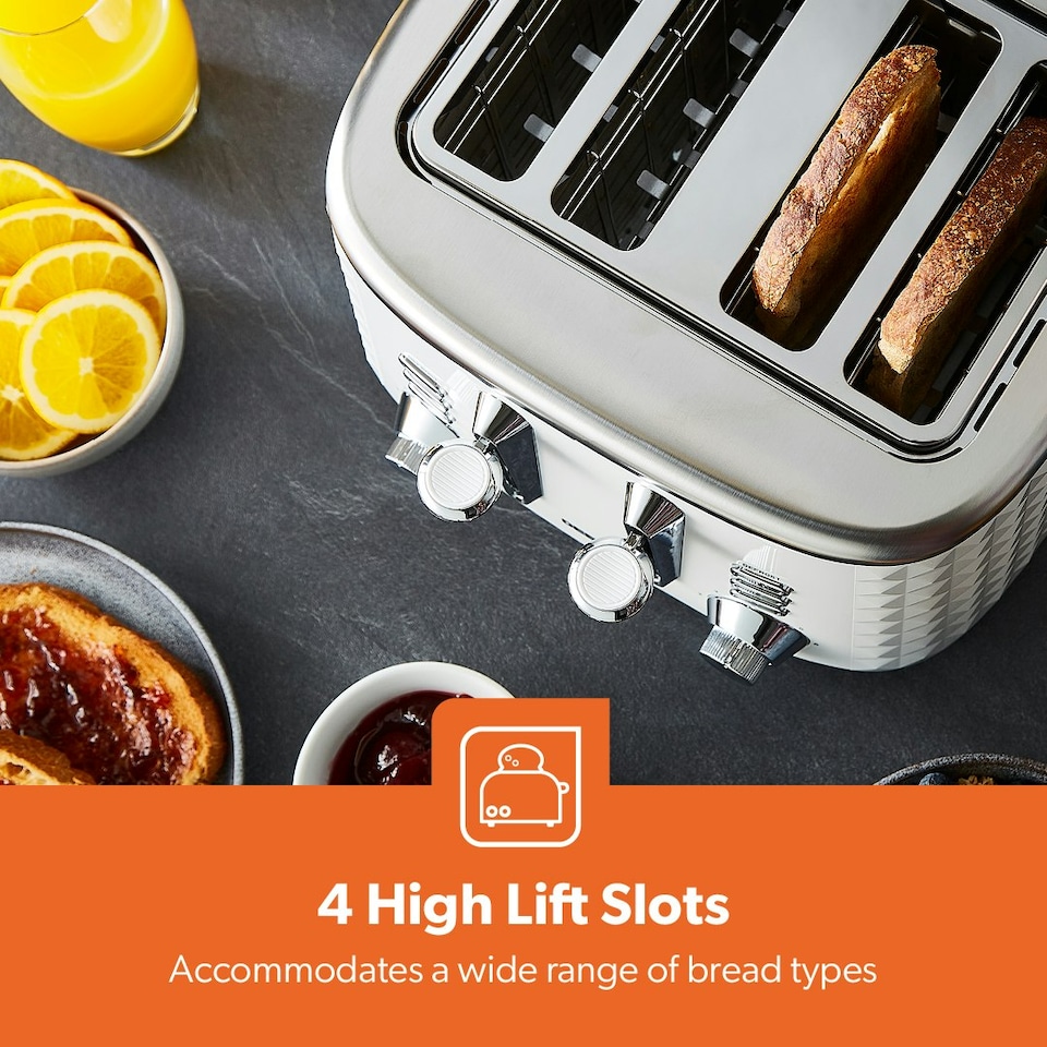 image 1 of GEEPAS 4-Slice 'Diamond' Bread Toaster White