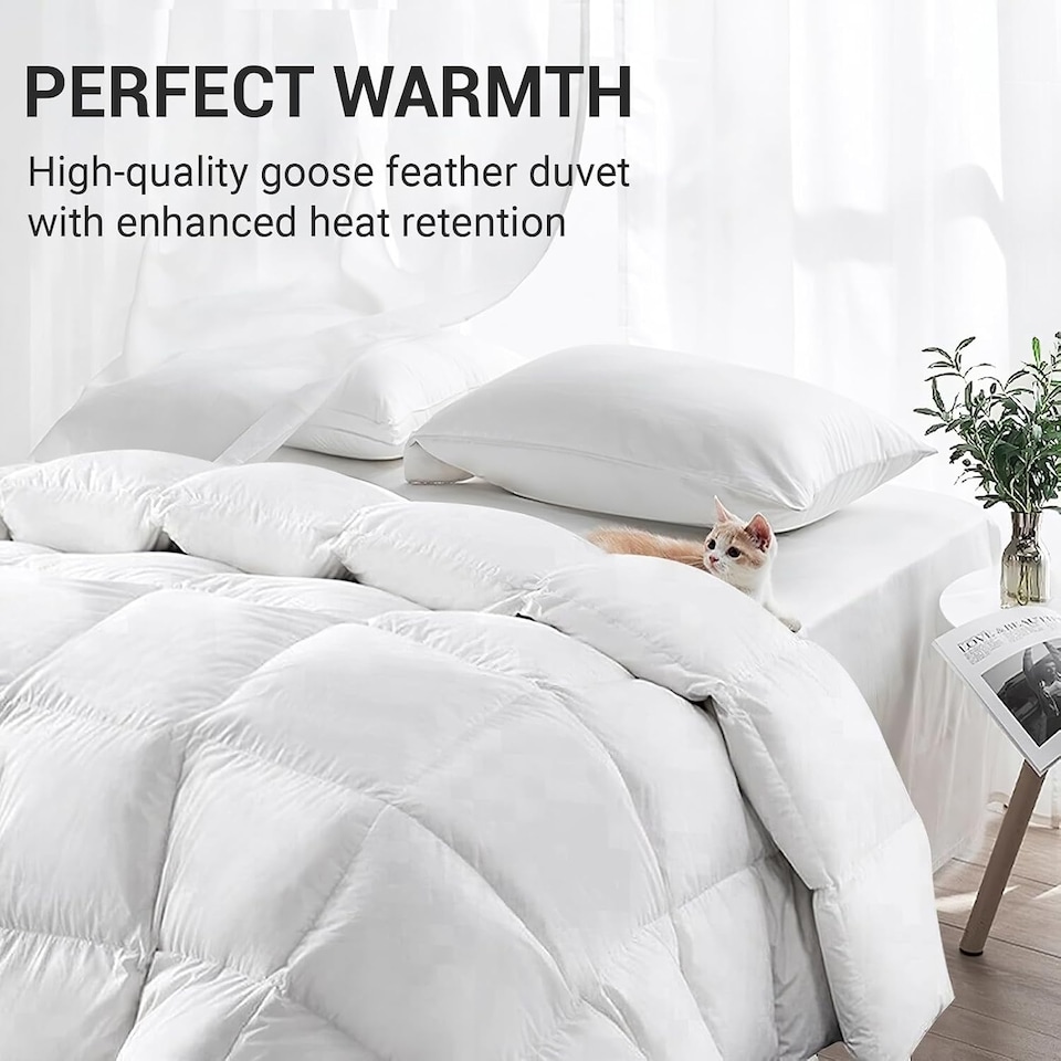 image 1 of Goose Feather & Down Duvet | Warm Winter Quilt | 100% Cotton Cover | Hypoallergenic | Machine Washable | Ideal for Cold Nights 13.5 Tog | Super King
