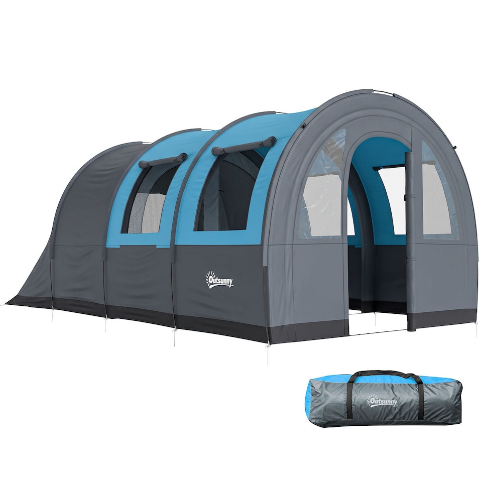 image 1 of Outsunny Camping Tent, 3000mm Waterproof Family Tent for 3 Man, Blue