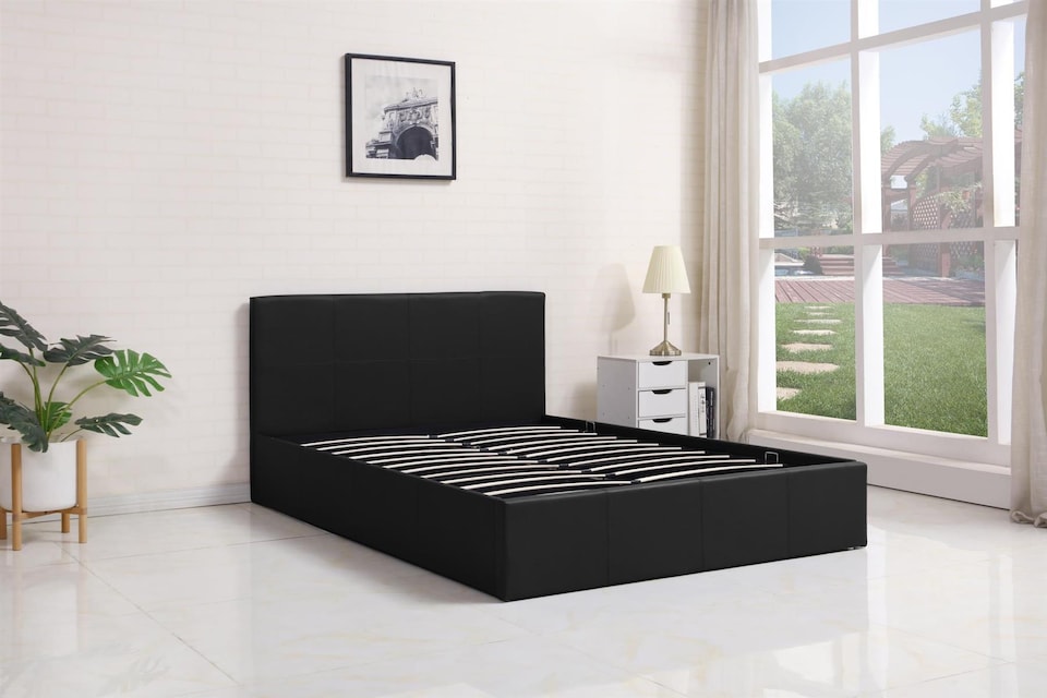 image 1 of Ottoman Stoarge Bed black small double 4ft leather and 1 Mattress bedroom furniture