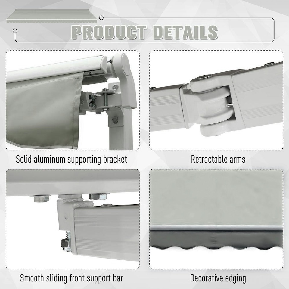 image 1 of Living and Home Outdoor Retractable Patio Awning for Window and Door - L200*W150cm Grey