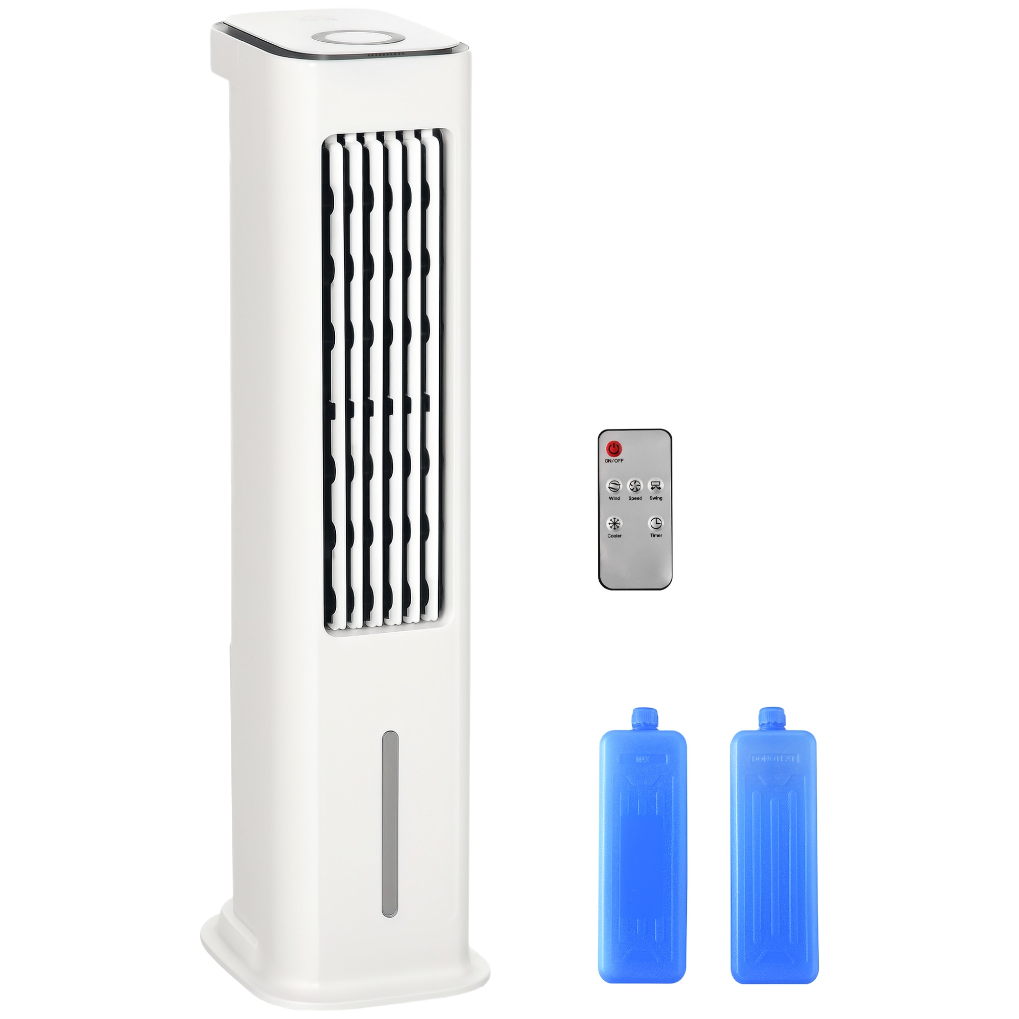 HOMCOM Evaporative Air Cooler, 5L Water Tank Oscillating Ice Cooling Fan with 3 Modes, 3 Speeds, 10H Timer, Detachable Washable Filter, LED Display Remote Control and Oscillation, White