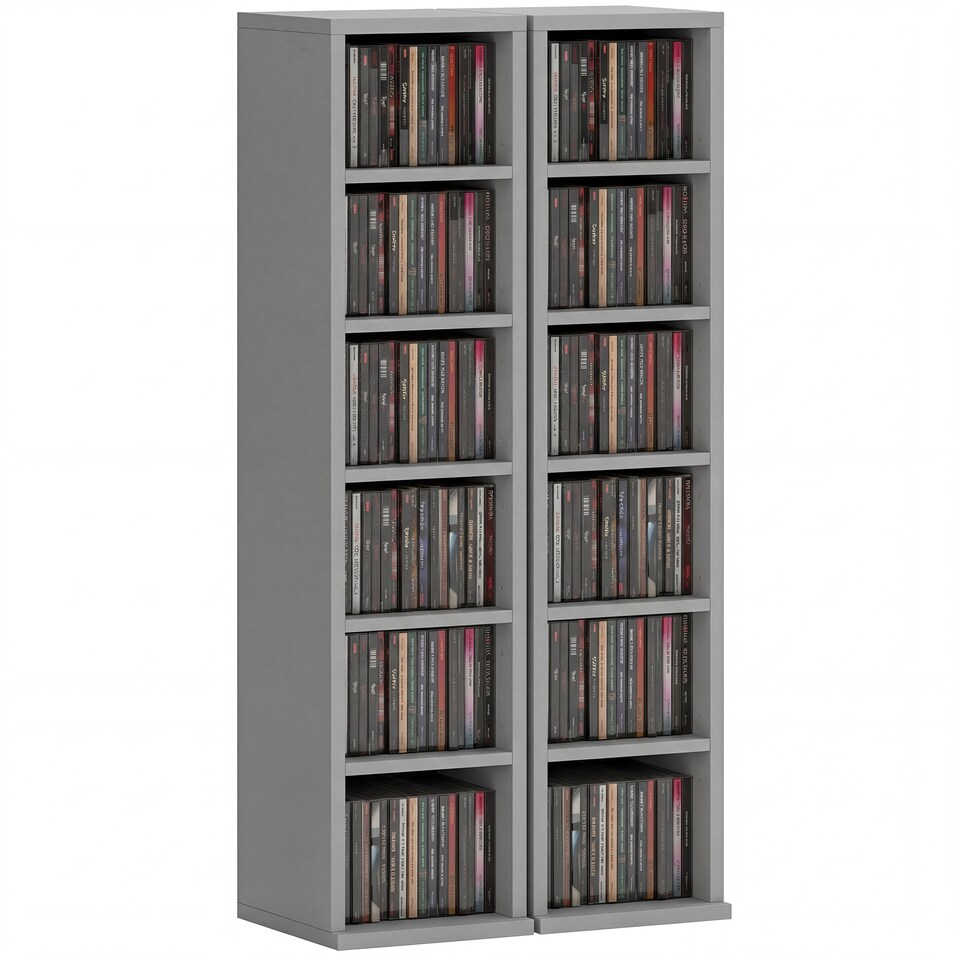 image 1 of HOMCOM Set of 2 CD Storage Units DVD Shelf with Adjustable Shelves | Grey | Light Grey | 21W x 22.5D x 88.5H cm