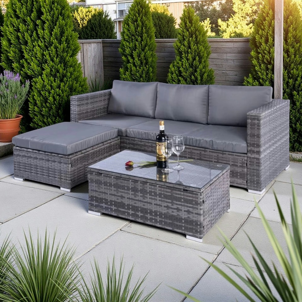 image 1 of Dunham Grey 4 Seat Rattan Sofa Set with Coffee Table