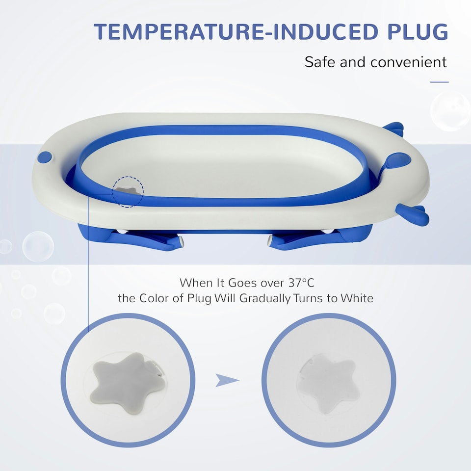 image 1 of HOMCOM Foldable Baby Bath Tub Ergonomic with Temperature-Induced Water Plug