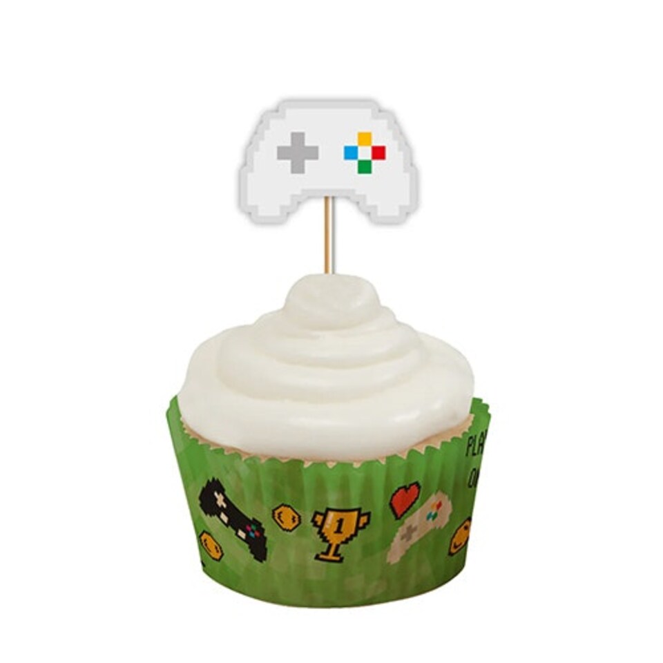 image 1 of Gaming Cupcake Food Pick Toppers - Pack of 12