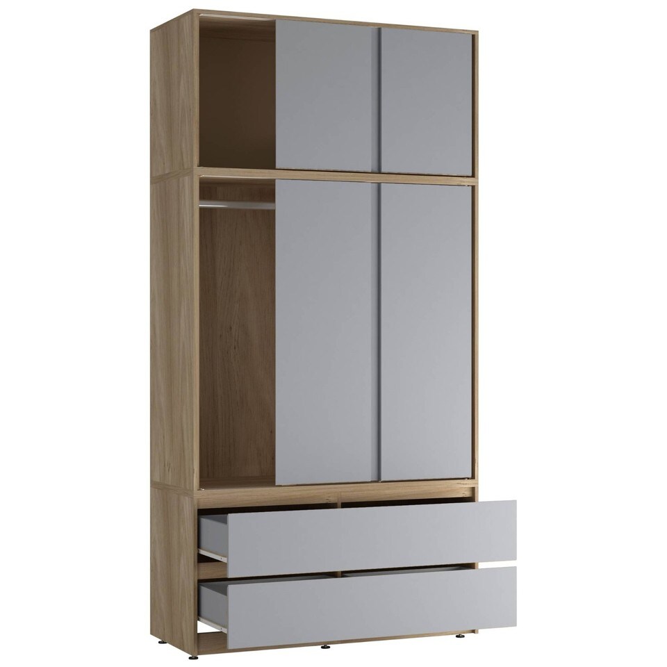 image 1 of 120cm 3 Sliding Doors Children Kids Wardrobe Bedroom Storage Closet Hanging Rail | Multi | Oak with Grey Doors | 1