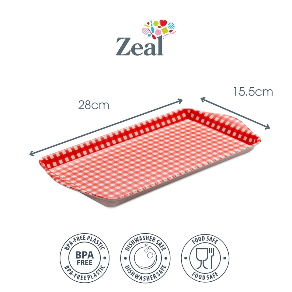 image 1 of Zeal Melamine Sandwich Serving Tray, Gingham Pattern, 25 x 13cm, Red