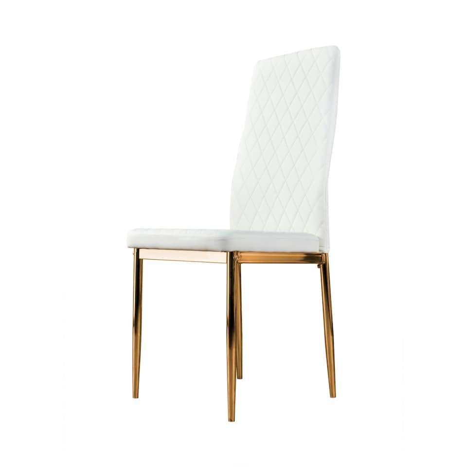 image 1 of Furniturebox 4x Milan White Gold Hatched Faux Leather Dining Chairs