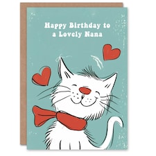 Nana Happy Happy White Cat Scarf Drawing Love Hearts Her Birthday Card