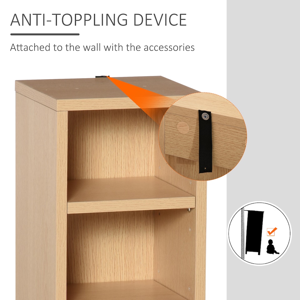 image 1 of HOMCOM 204 CD Media Display Shelf Unit Set of 2 Blu-Ray Tower Rack w  Adjustable Shelves Bookcase Storage Organiser, Natural Wood Colour