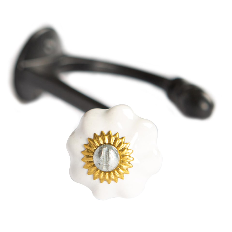 image 1 of Hammer & Tongs Ceramic Flower Hat & Coat Hook - W30mm x H140mm - Black - Wall Mounted Clothes Towel & Robe Hanger
