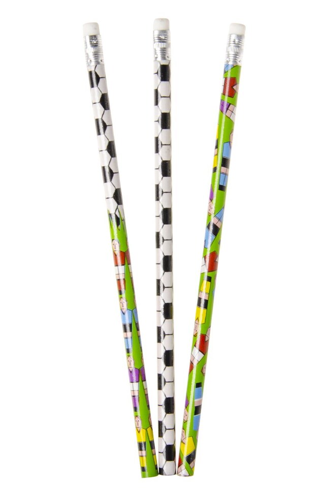 image 1 of Pack of 12 Coloured Football Design Pencils with Eraser