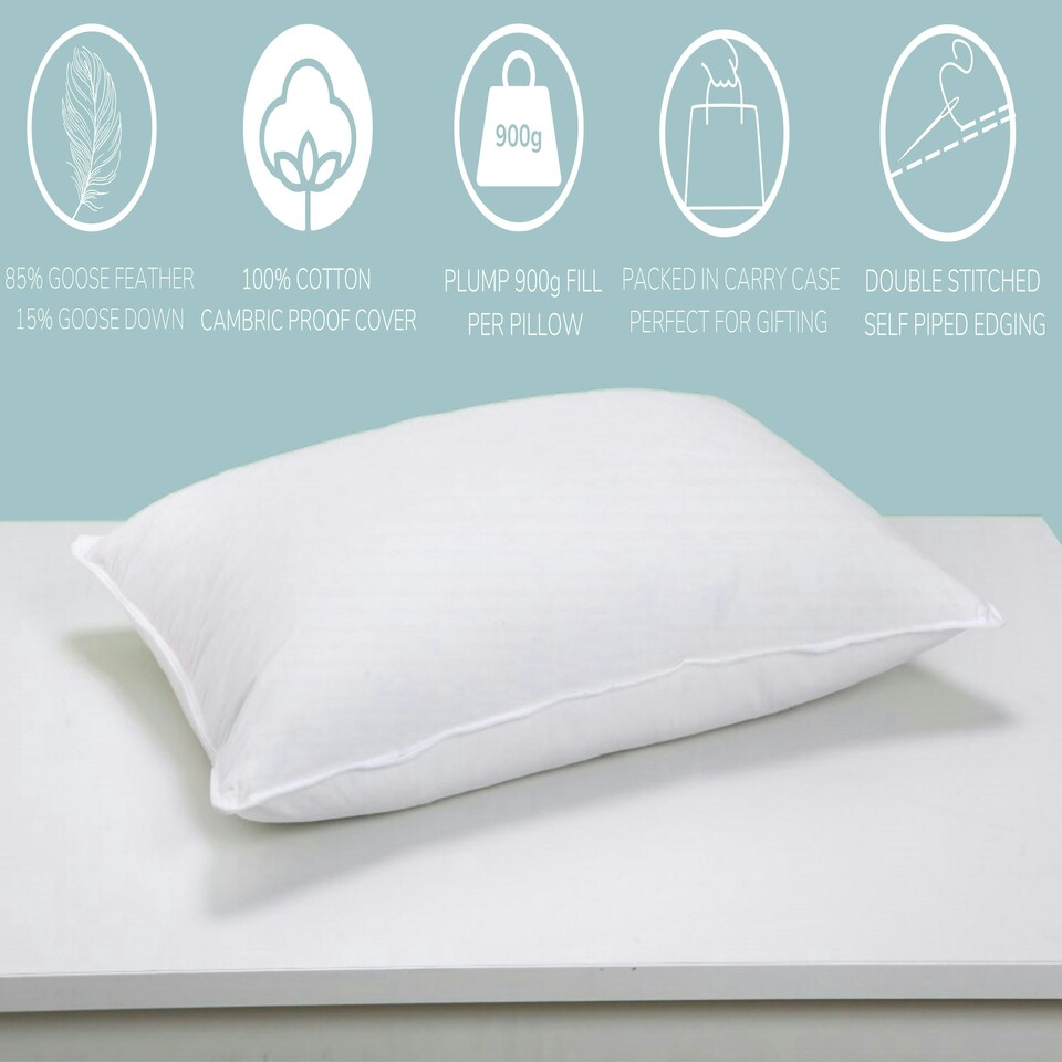 image 1 of Goose Feather & Down Pillow PAIR with Cotton Cover