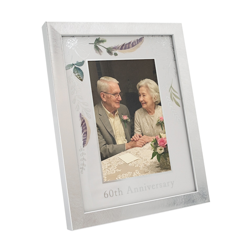 image 1 of Modern 60th Anniversary 4x6 Frame in Brushed Silver with Floral Decor | Silver | One Size