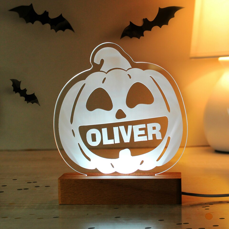 image 1 of Personalised Pumpkin Wooden LED Light