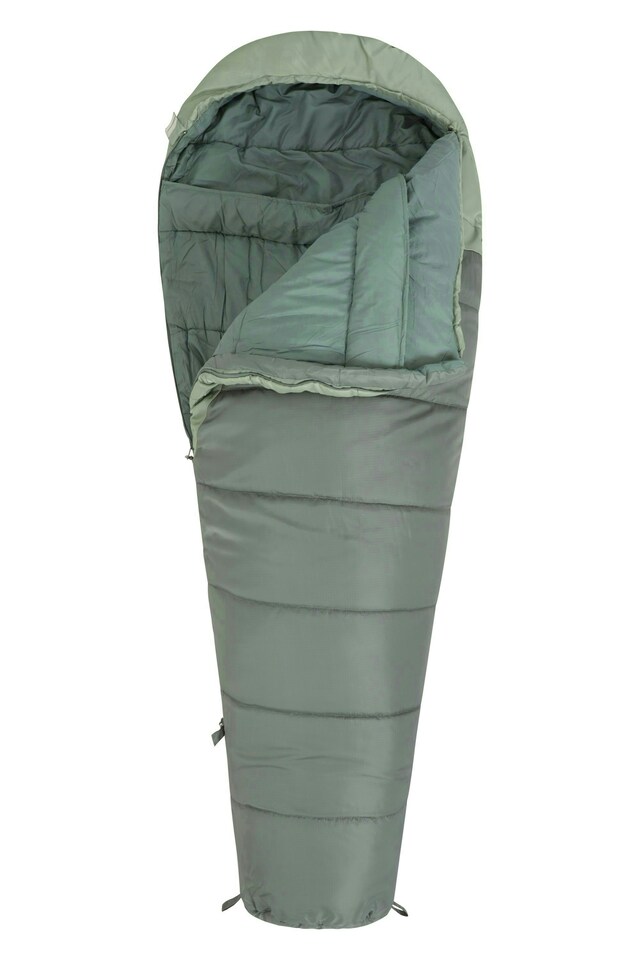 image 1 of Mountain Warehouse Summit Sleeping Bag Adult Mummy Camping Hiking Winter Warm Right Handed Zip - Regular length (200cm) | Green | Khaki