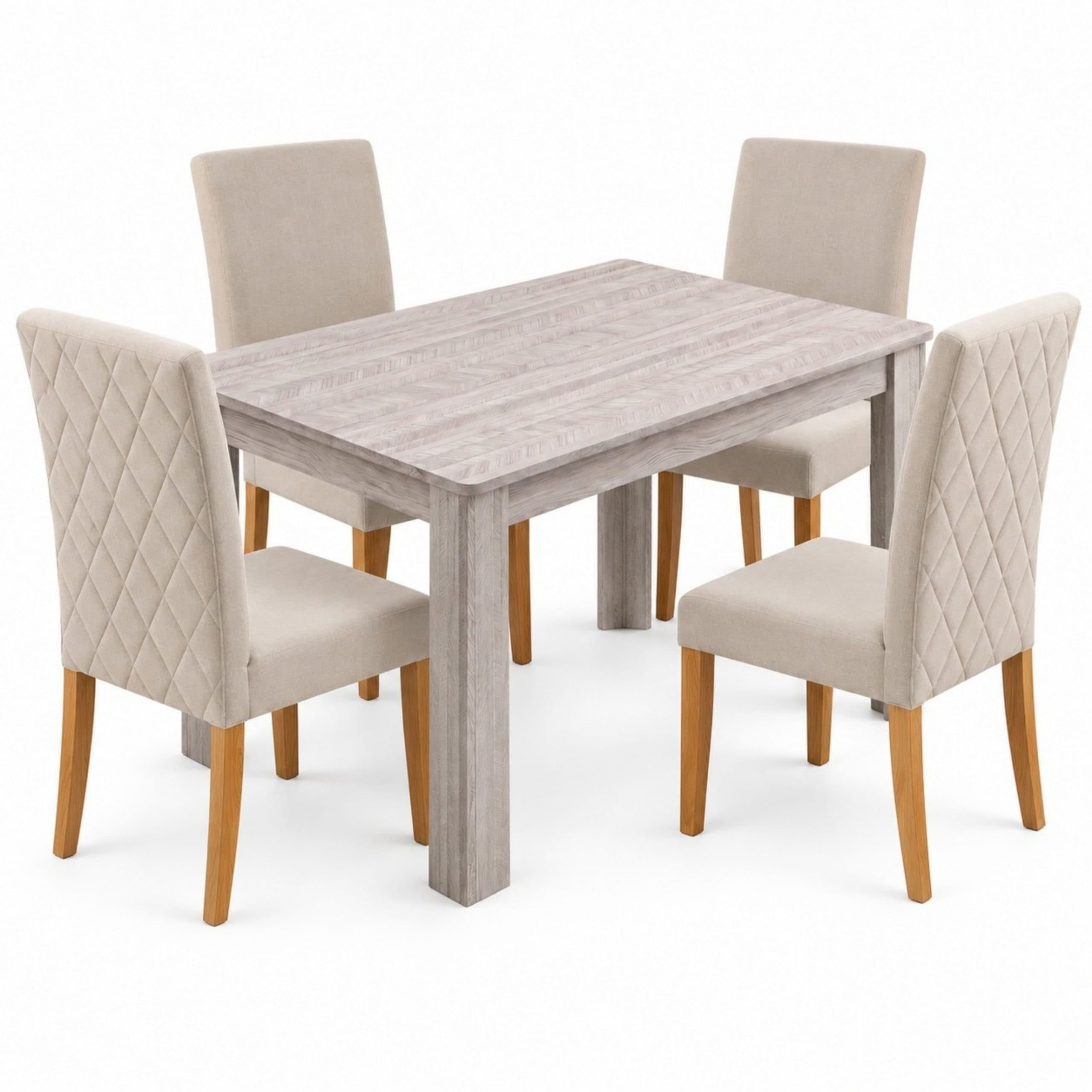 Diamond Stitch 4 Seater Dining Set with Arrow Grey Table and 4 Cream Velvet Chairs with Wooden Legs