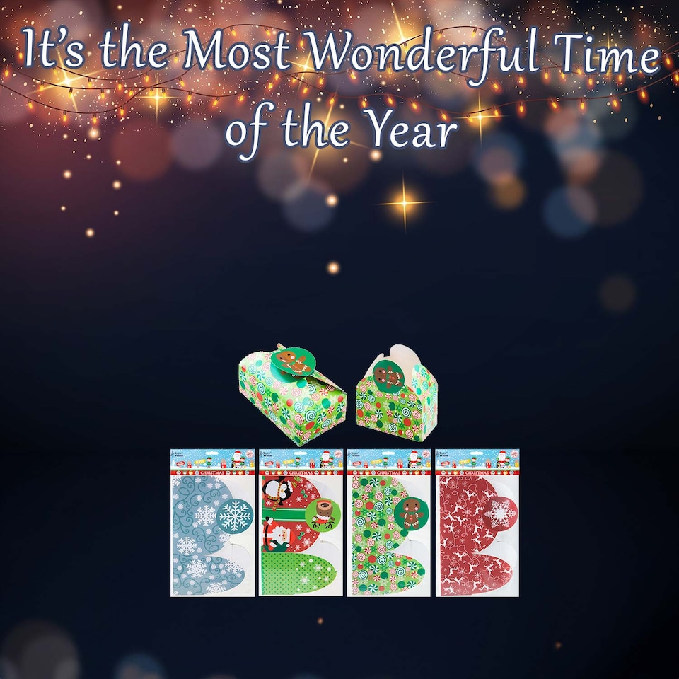 image 1 of PMS Christmas Gift Boxes 4 Pack, Varied Xmas Designs, 18x7x11cm
