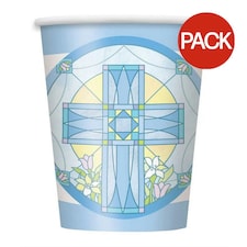 Unique Party Paper Sacred Cross Party Cup (Pack of 8) - Blue/White - One Size