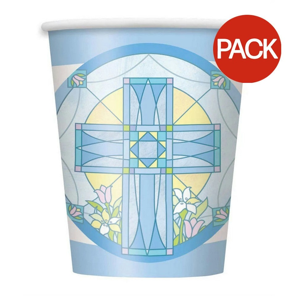 Unique Party Paper Sacred Cross Party Cup (Pack of 8) - Blue/White - One Size
