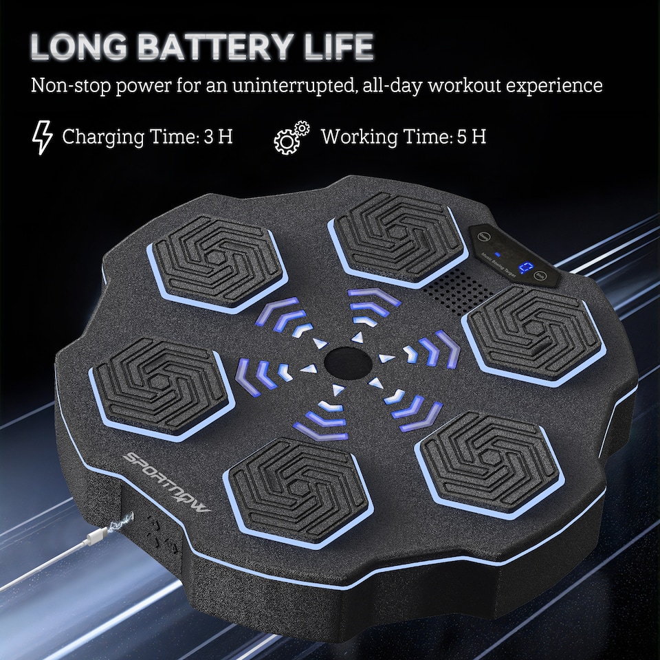 image 1 of SPORTNOW Music Boxing Machine, Smart Bluetooth Boxing Machine Wall Mounted with 9 Speeds & Modes, LED Lights, Punching Pad for Adults, Black