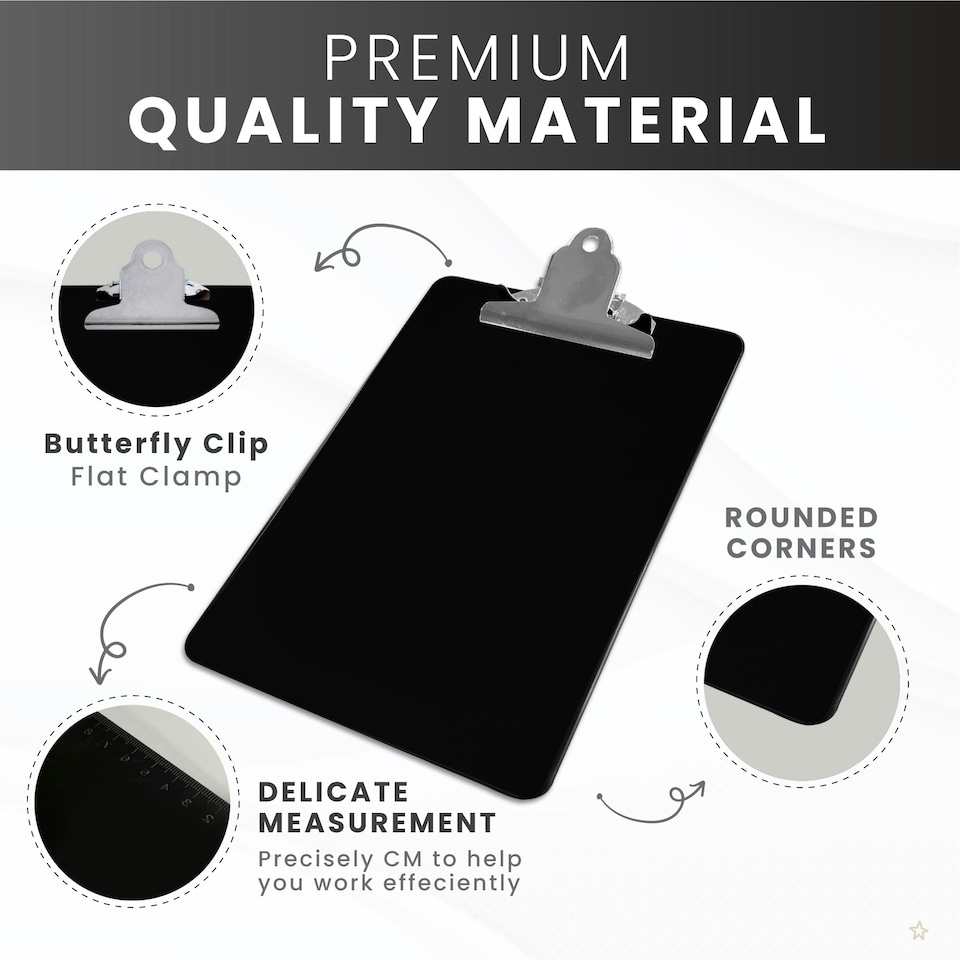 image 1 of Black A5 Clipboard with Butterfly Clip with Ruled Side