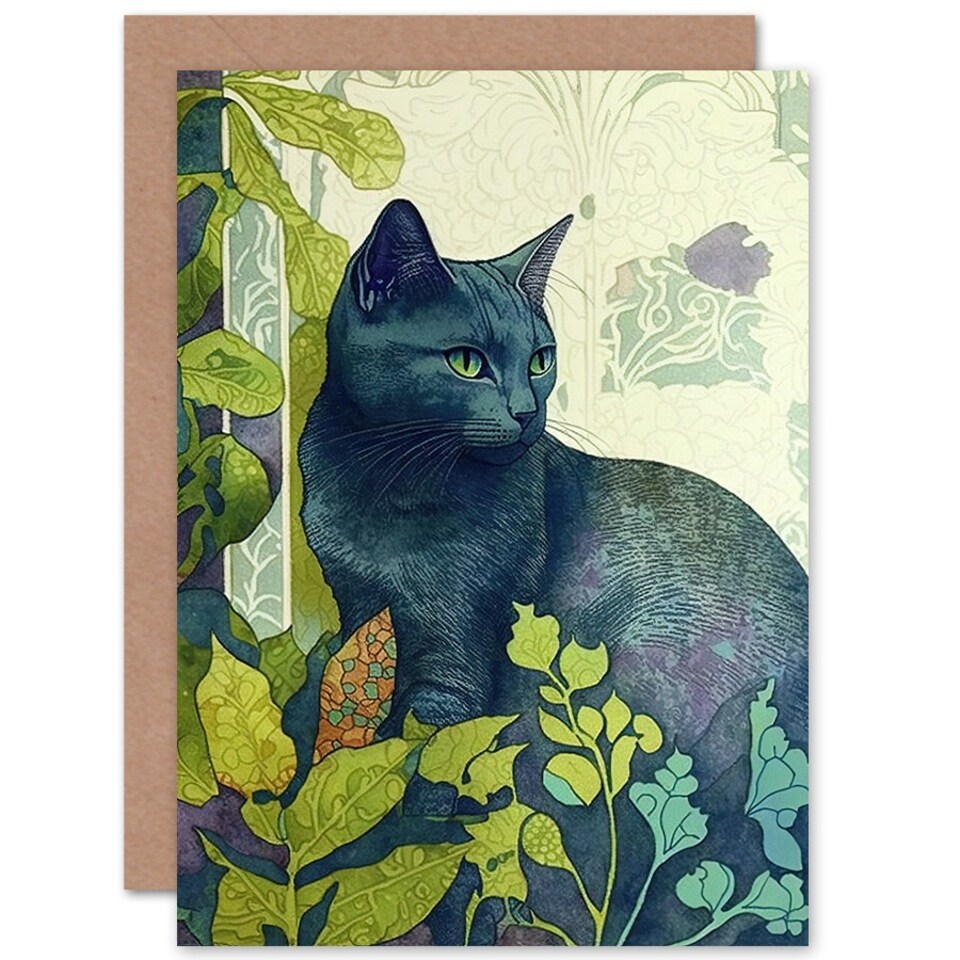 image 1 of Russian Blue Cat Bright Modern Art Nouveau Art Card
