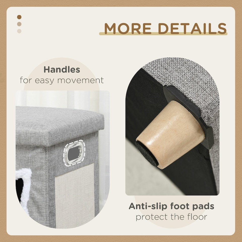 image 1 of PawHut 2 in 1 Cat Bed Ottoman w/ Removable Cushion, Handles, Scratching Pad
