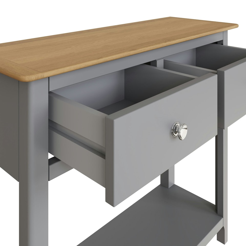 image 1 of Taberno Oak 2 Drawer Console Hallway Table Dove Grey Grey