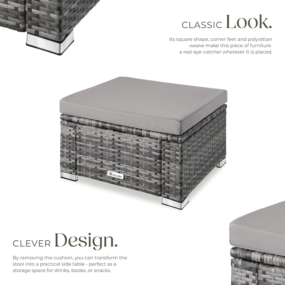 image 1 of Footstool Bitonto - durable, UV-resistant polyrattan chair, 53 x 53 x 26 cm | Grey | grey | One Size | 1