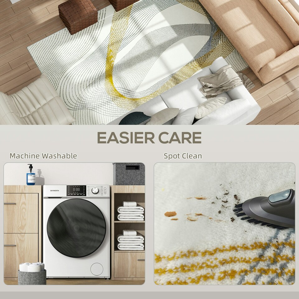 image 1 of HOMCOM Machine Washable Rug, Allergy-Friendly Floor Carpet, Cream White Cream | Gold, Blue | 230 x 160 cm