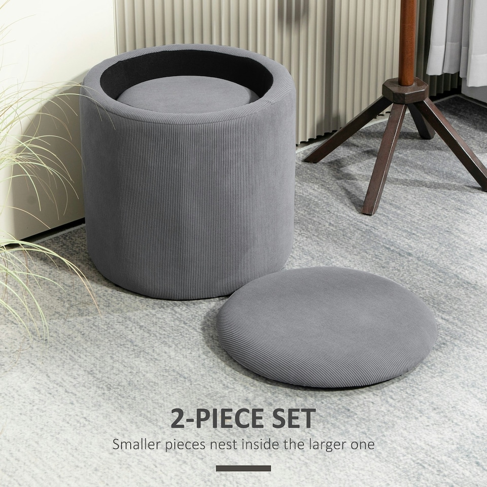 image 1 of HOMCOM Modern Fabric Storage Ottoman with Removable Lid Set of 2