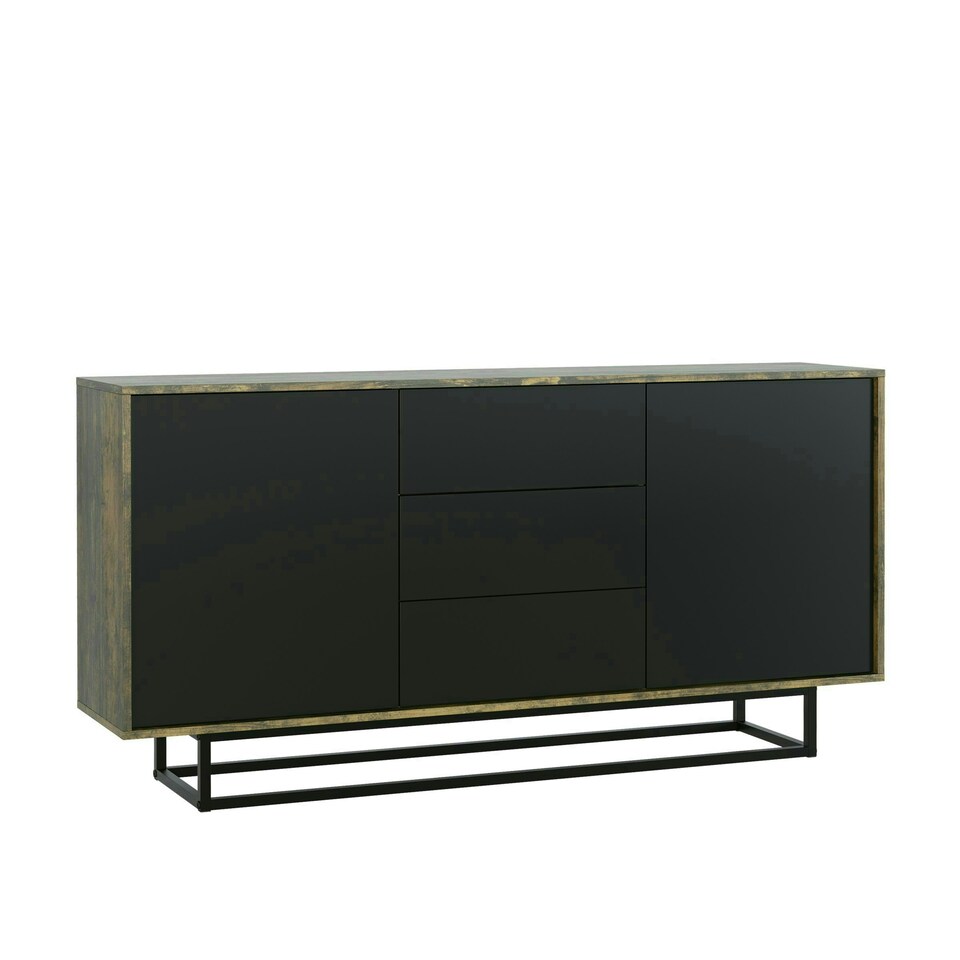 image 1 of Sideboard 140cm Industrial Oak with Black Fronts and Metal Base Multi