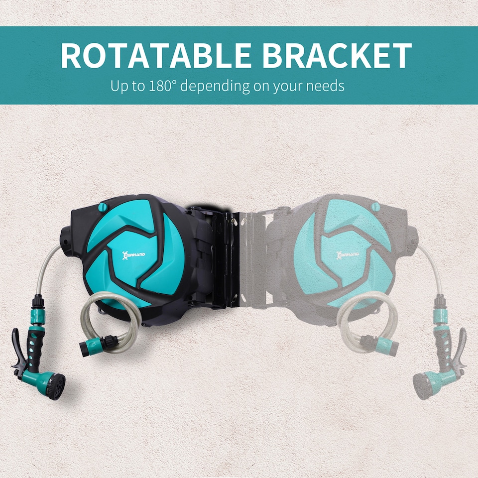 image 1 of DURHAND 10m Garden Hose Reel Wall Mounted Auto Rewind with 7 Patterns Spray Nozzle, Includes Wall Fixings