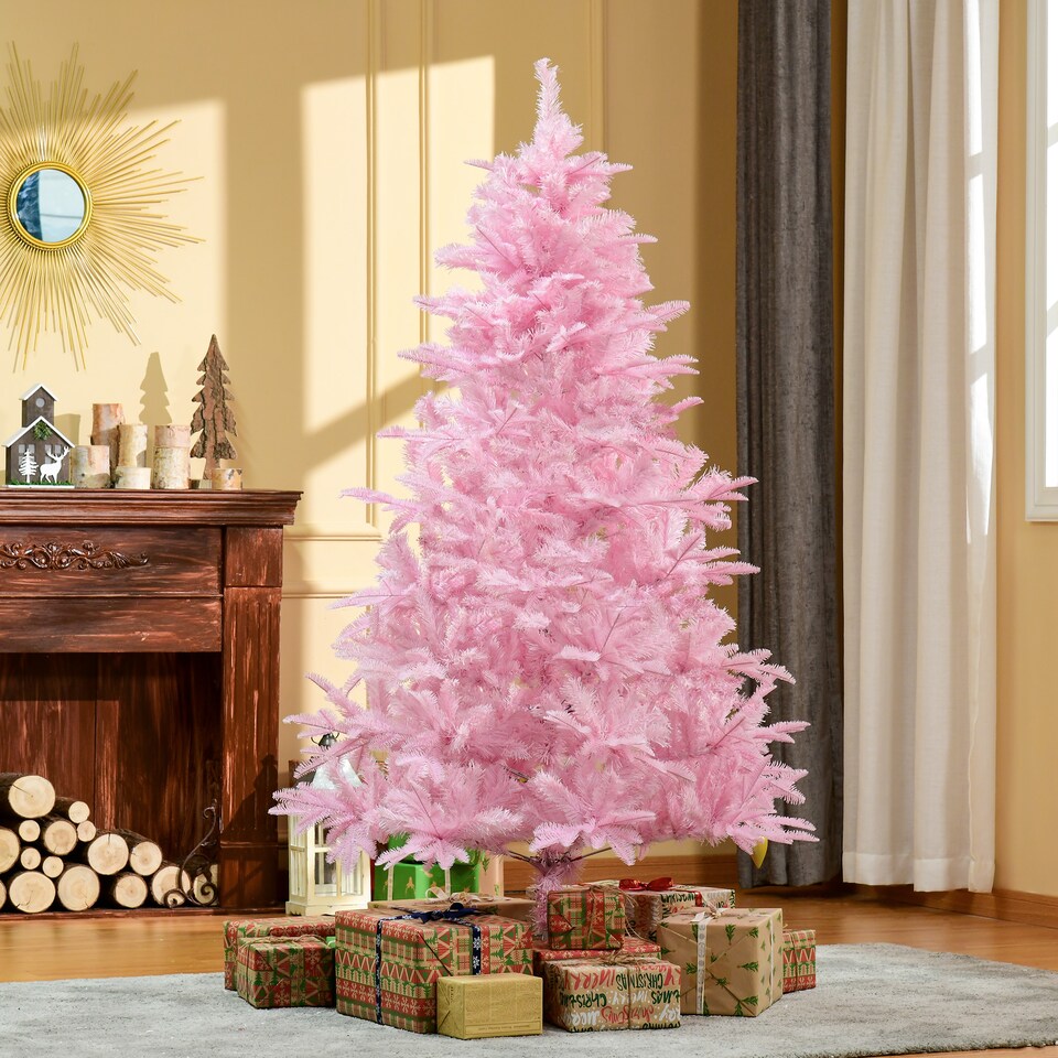 image 1 of HOMCOM 6FT Artificial Christmas Tree Holiday mas Holiday Tree Decoration with Automatic Open for Home Party, Pink