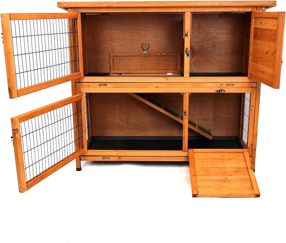 image 1 of Actiaspet - Wooden Two-Tier Rabbit or Guinea Pig Hutch - 4ft