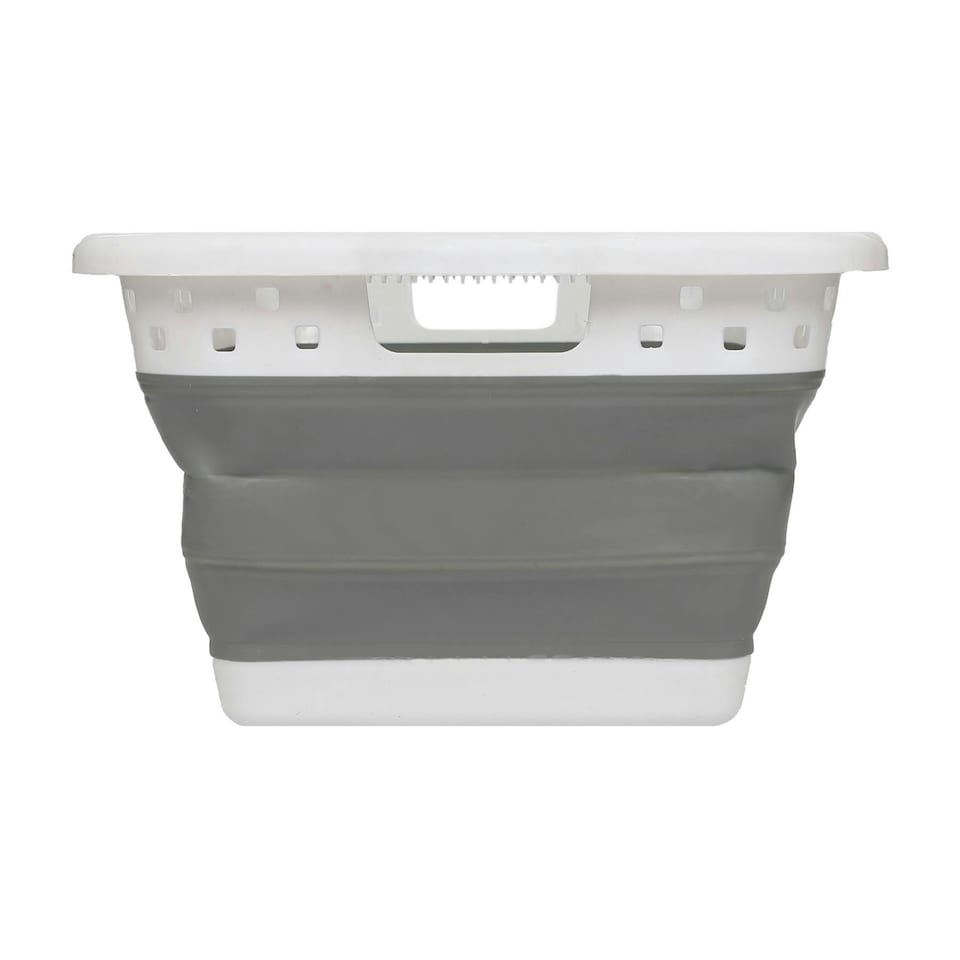 image 1 of Harbour Housewares 42L Collapsible Laundry Basket - Washing Clothes Storage Hamper Bin White | Grey