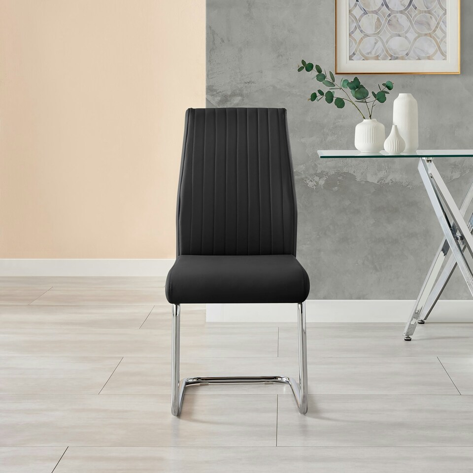 image 1 of Furniturebox 2x Lorenzo Black Faux Leather Chrome Dining Chairs