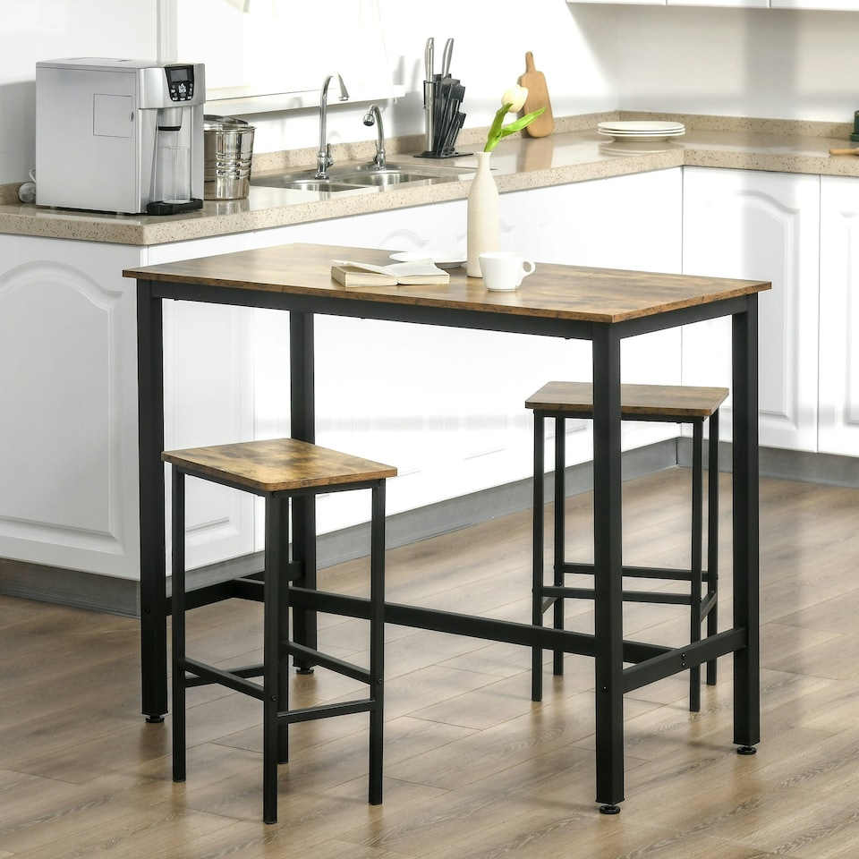 image 1 of HOMCOM Industrial Bar Stools Set of 2, Kitchen Bar Chairs Home Pub Rustic Brown