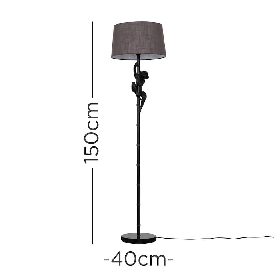 image 1 of ValueLights George Monkey Modern Black Floor Lamp Grey Shade | Grey