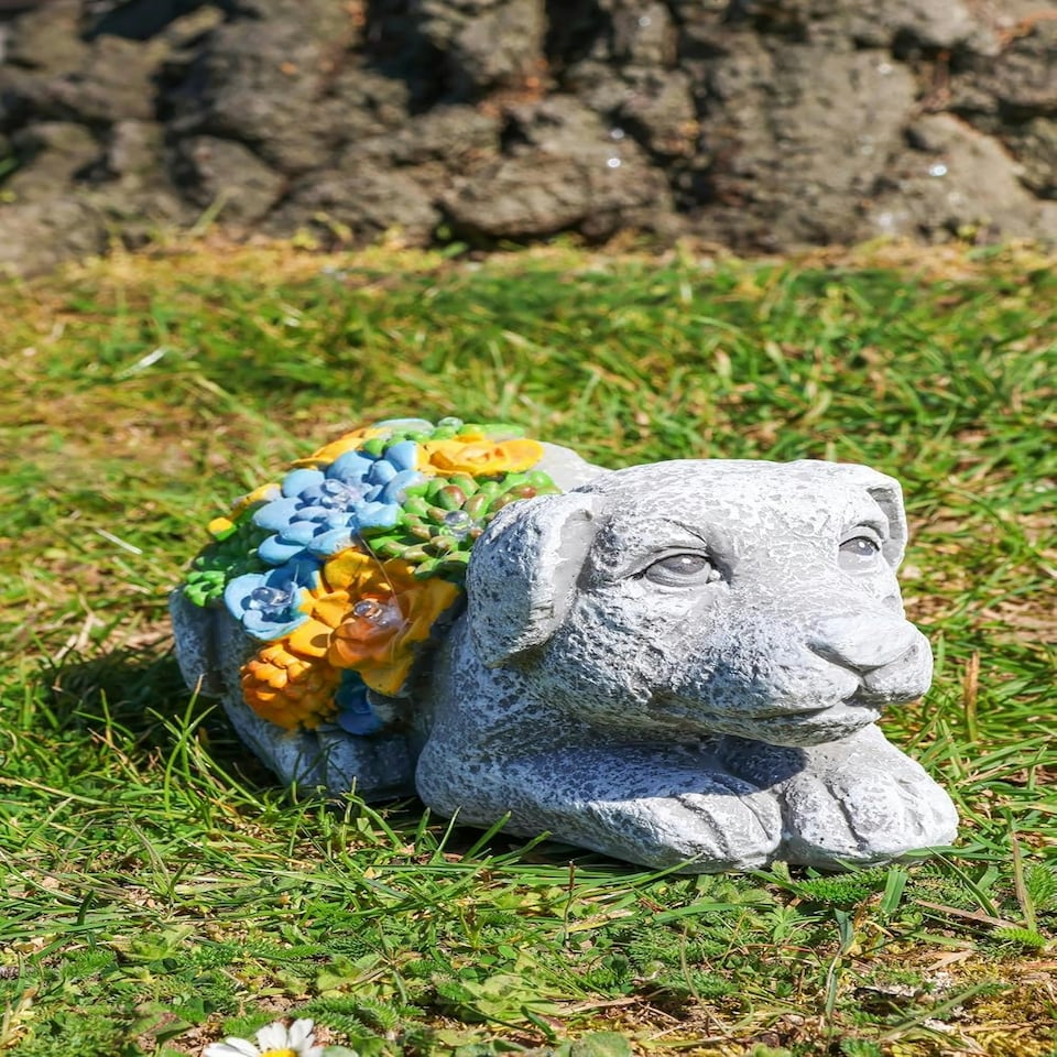 image 1 of Pack of 2 Solar Dog Garden Ornament Grey | One Size