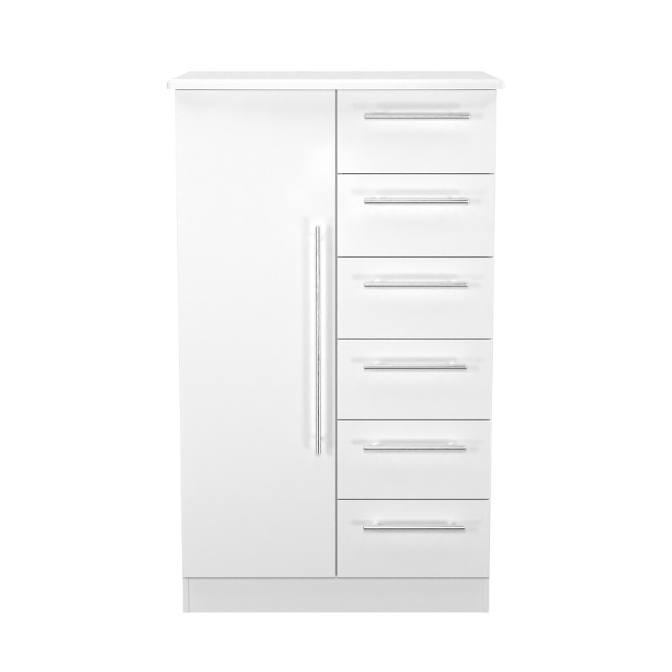 image 1 of Carlton 5 Drawer 1 Door Childrens Wardrobe in Porcelain Matt (Ready Assembled) | White | Porcelain Matt