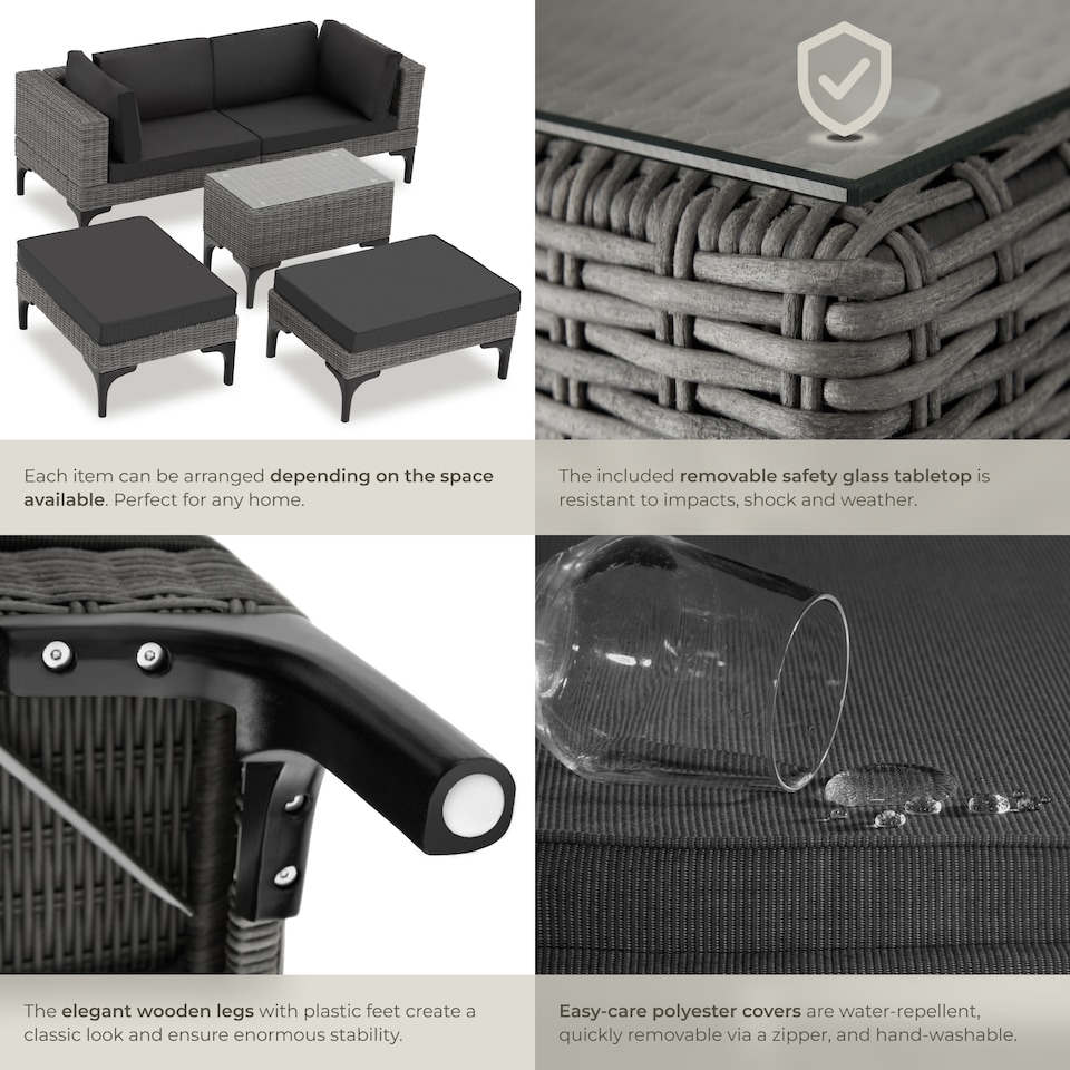 image 1 of Garden Furniture Set Bellaria - 2 armchairs, 2 stools, side table, thick seat cushions | Grey | grey | 169,50 x 204 x 74 cm | 1