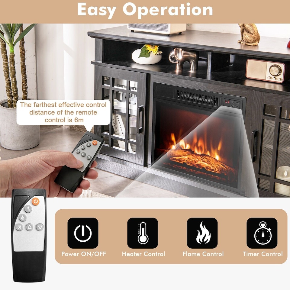image 1 of COSTWAY 2000W Electric Fireplace Insert Fireplace Black