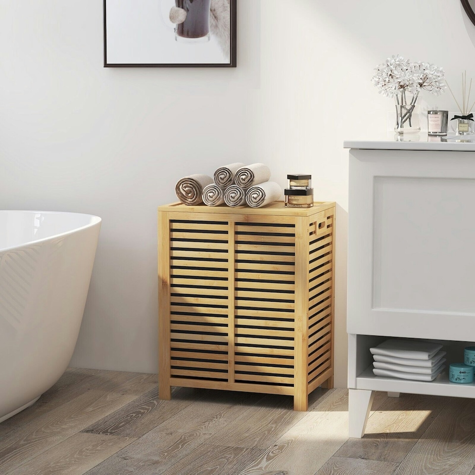 image 1 of COSTWAY 80 L Bamboo Laundry Hamper Clothes Laundry Basket Brown